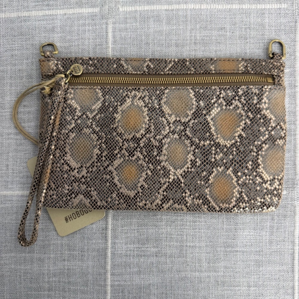 HOBO Go Wristlet Day Metal Snake Skin Print Leather NEW